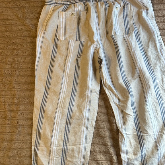Liz Claiborne Striped Tan and Blue Women's Linen Pants - Picture 2 of 3